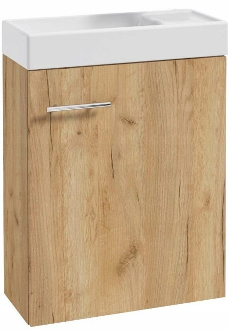 Badezimmerschrank Mit Waschbecken 50x70cm, Hängend, Eichenholz, Klein
