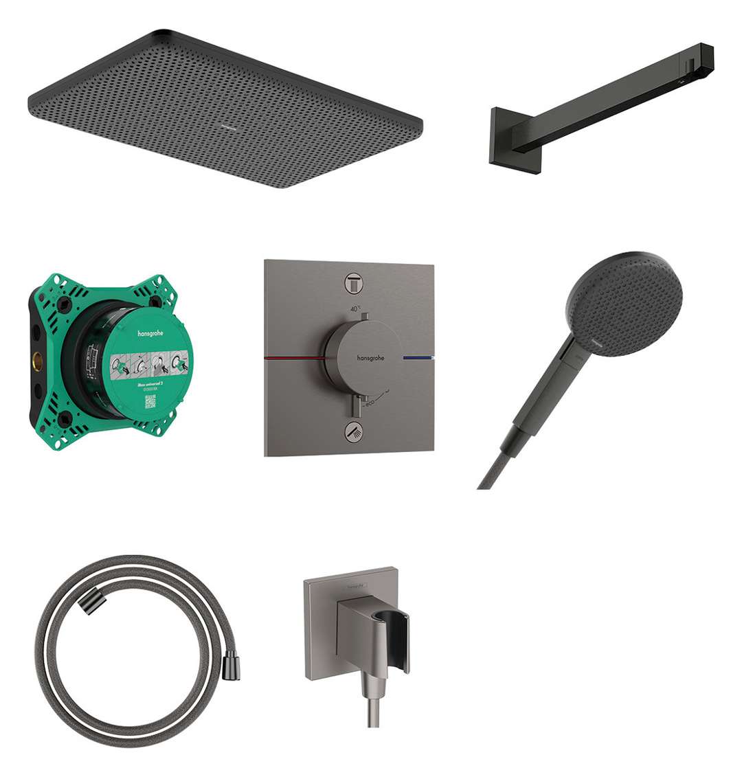 Hansgrohe Raindance Alive Q - Brauseset Mit Unterputz-thermostat, Mit Einbaukörper, 21x34 Cm, 3 Strahlarten, Schwarzchrom Gebürstet 24620340