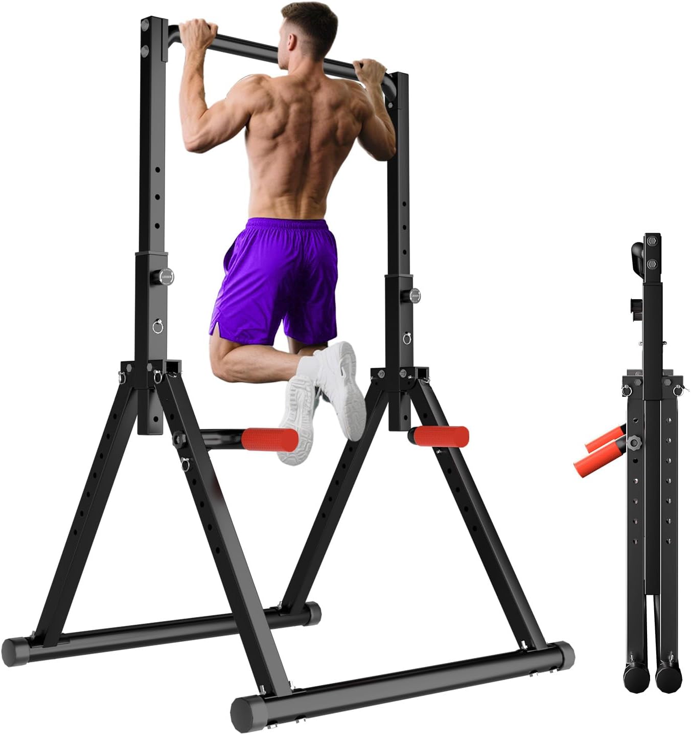 Zusammenklappbare Power Tower Mit Verstellbarer Klimmzugstange Und Dip-station Bis 200 Kg – Kraftstation – Fitnessreck