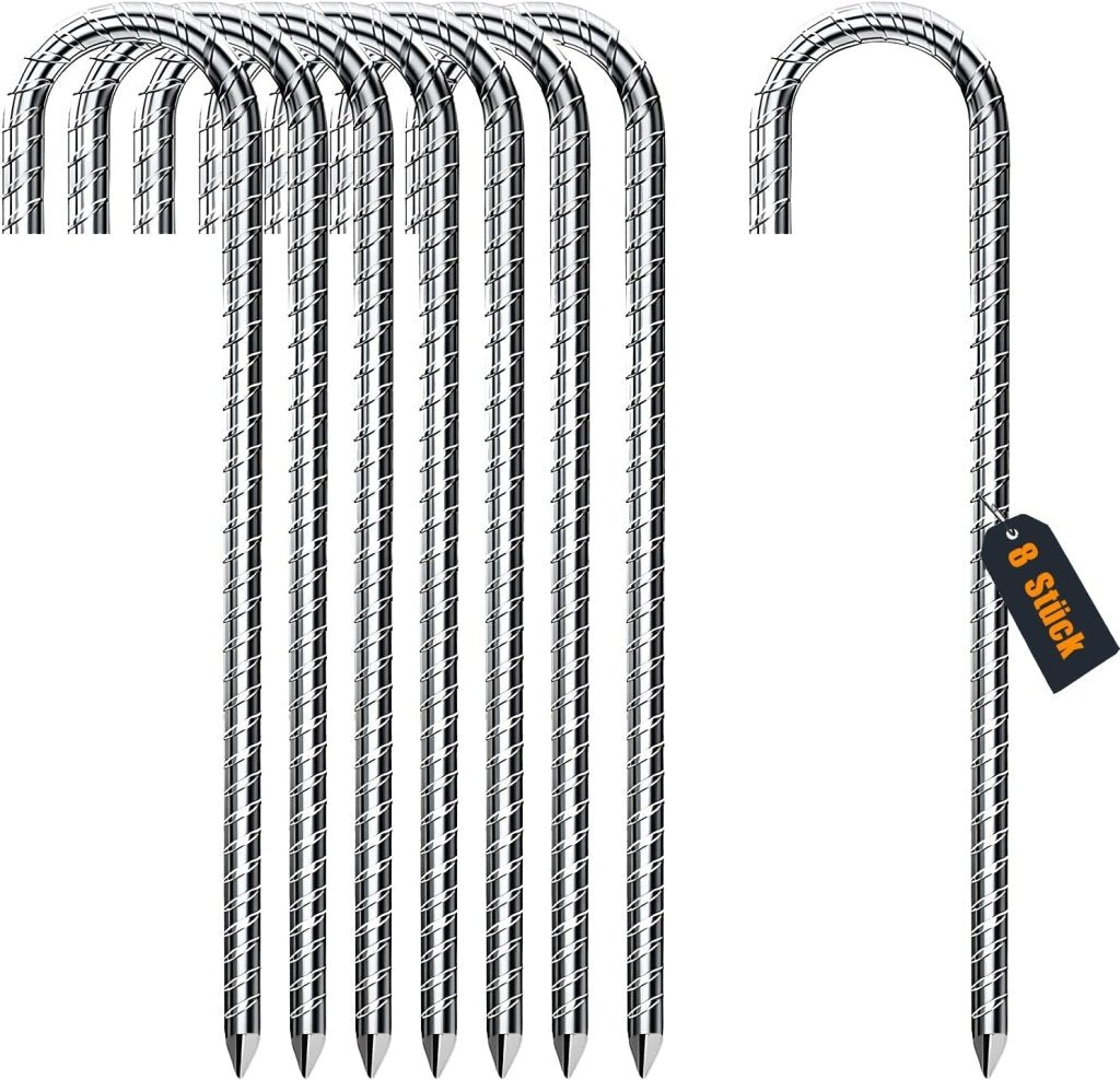 Bodenanker 8 Stück 30 Cm Mit J-haken Aus Verzinktem Stahl – Trampolin-erdnägel – Sturmanker