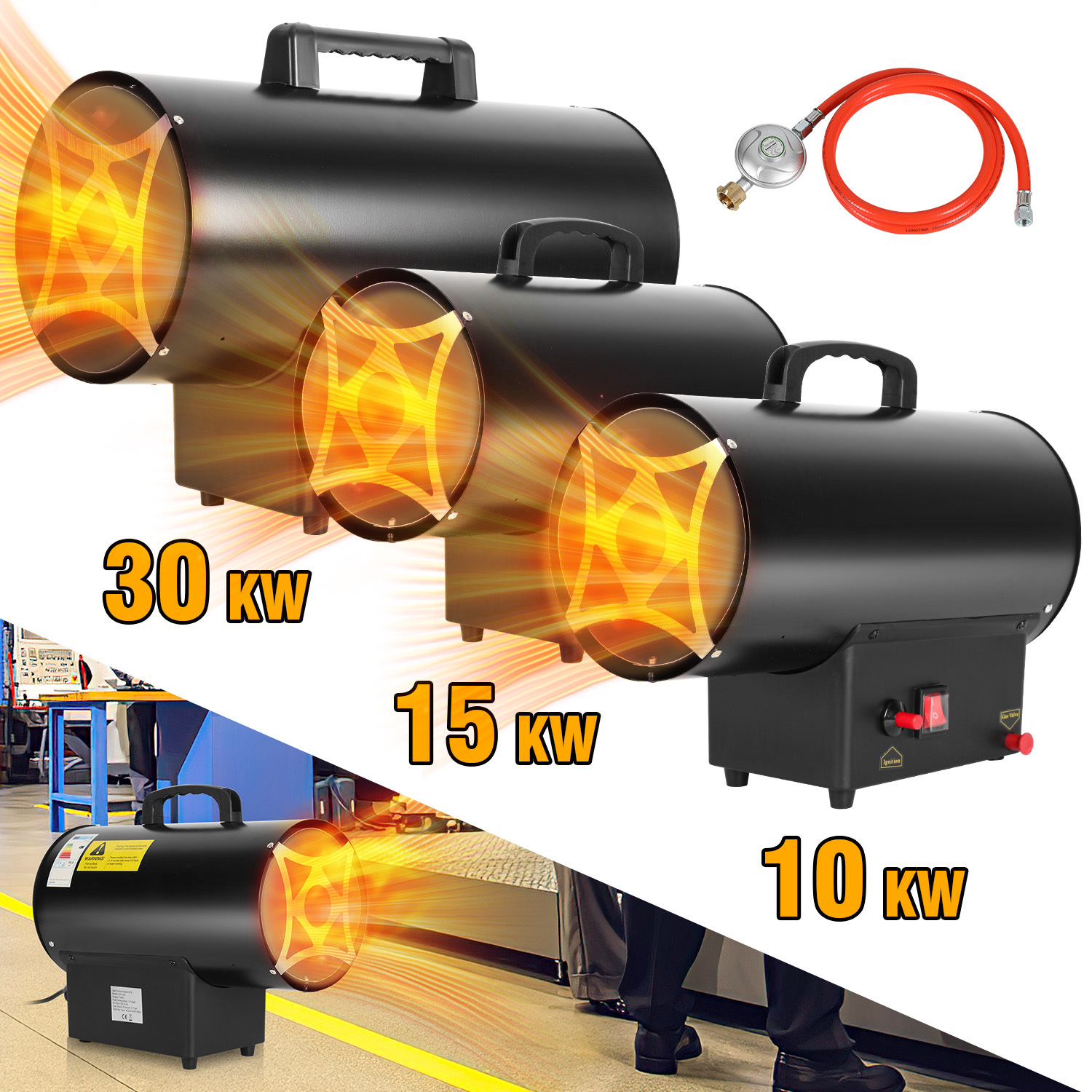 Jiubiaz Gasheizgebläse 30 Kw Lpg Mit 650 M³/h Luftleistung Für Baustelle Und Werkstatt
