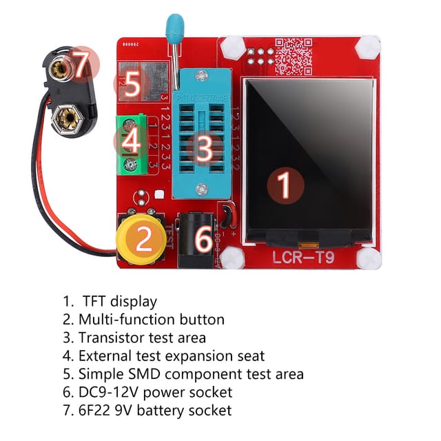 Lcr-t9 Multifunktions-transistortester Mit Tft-grafikdisplay, 9–12 V Dc