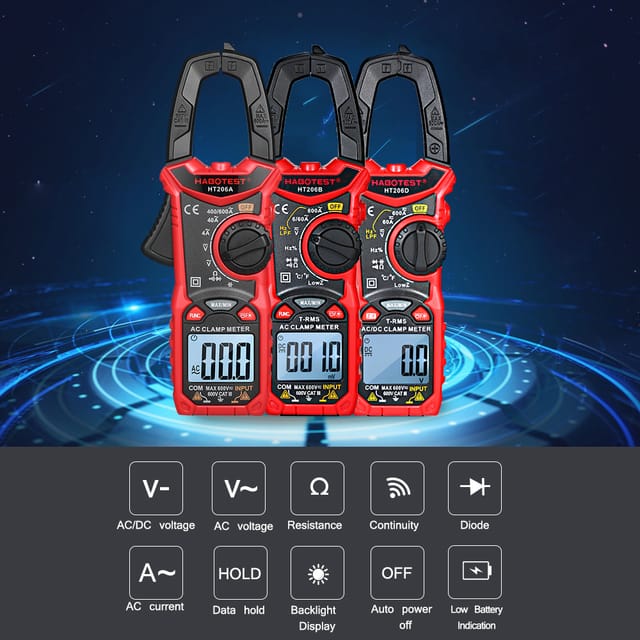 Habotest Ac/dc Digitales Stromzangenmessgerät Für Die Leistungsprüfung Von Stromkreisen Ht206b Rot (batterie Nicht Im Lieferumfang Enthalten)
