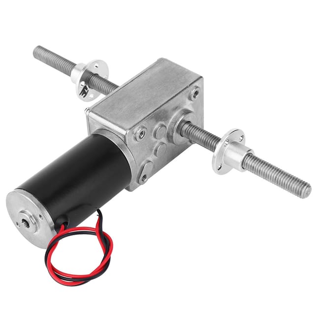 Schneckengetriebemotor Mit M8-gewindespindel Und Doppelter Abtriebswelle, 2450-motor Mit Flansch, Zwei Formschlüssigen Zahnrädern, Untersetzungsverhältnis Von 50.