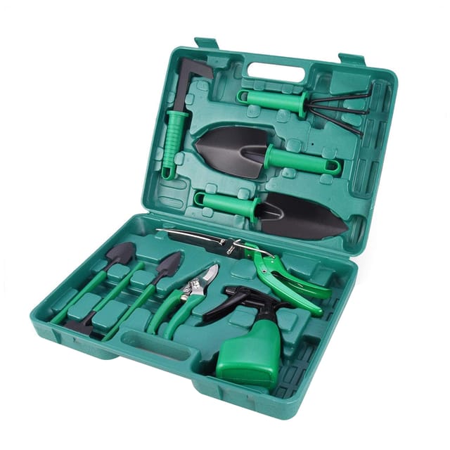 Tragbares Garten- Und Reparaturwerkzeugset, 10-teiliges Set, Kleine Werkzeuge Mit Werkzeugkasten, Werkzeugset Zum Schneiden Und Pflanzen Von Sukkulenten Bl-0001, Schwarz Und Grün.