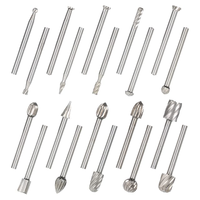 Set Mit 20 Elektrischen Hochgeschwindigkeits-rotationsfeilen (3 Mm) Aus Stahl Für Die Holzbearbeitung: Schnitzen, Schleifen, Fräsen Und Polieren – Werkzeug- Und Zubehörset