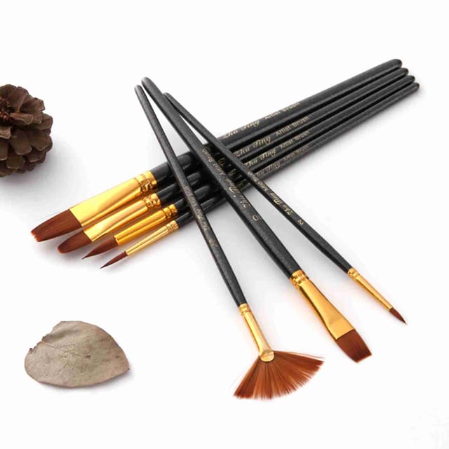Set Mit 7 Nylonpinseln Für Aquarell-, Acryl- Und Ölmalerei, Ideal Für Kunststudenten, Perlmuttschwarz.