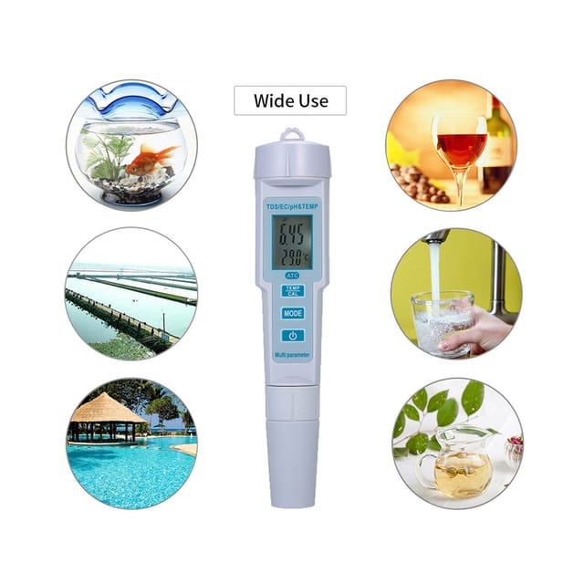 4-in-1 Wasserqualitätsanalysator (misst Ph-wert, Leitfähigkeit, Gesamtmenge Gelöster Feststoffe Und Temperatur), Ip55 Wasserdicht, Automatische Abschaltung, Hintergrundbeleuchtetes Display, Weiß Ph-68