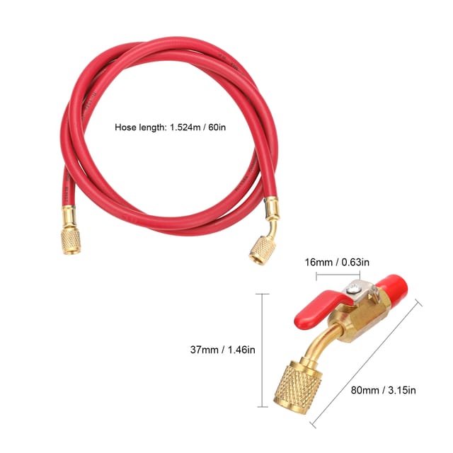 Kältemittel-befüllschlauch Für Klimaanlagen R134a, R12 Und R22, 60 Zoll/1,524 M Lang, Rot, Gelb Und Blau, Mit Einem 1/4"-kugelhahn Mit Gewinde.