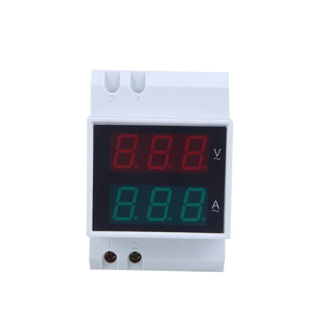 Digitales Doppeldisplay-voltmeter Und -amperemeter Zur Din-schienenmontage Mit Led-anzeige, 80–300 V Ac, 0,2–99,9 A