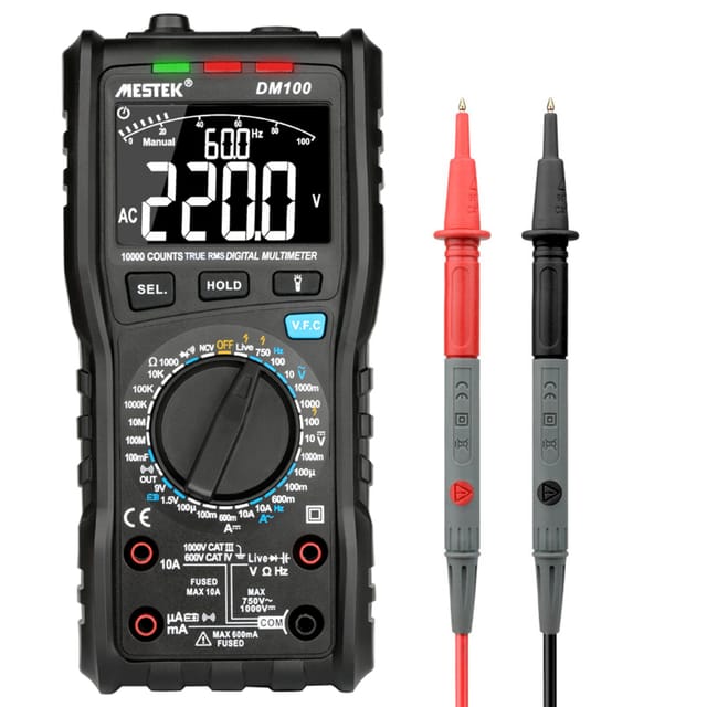 Mestek 10000 Dm100 Digitalmultimeter, Hochpräzises Multifunktionsmultimeter Mit Schneller Digitalanzeige, Überspannungsgeschützt, Für Elektronikreparaturen Und Kondensatormessungen. Batterie Nicht Im