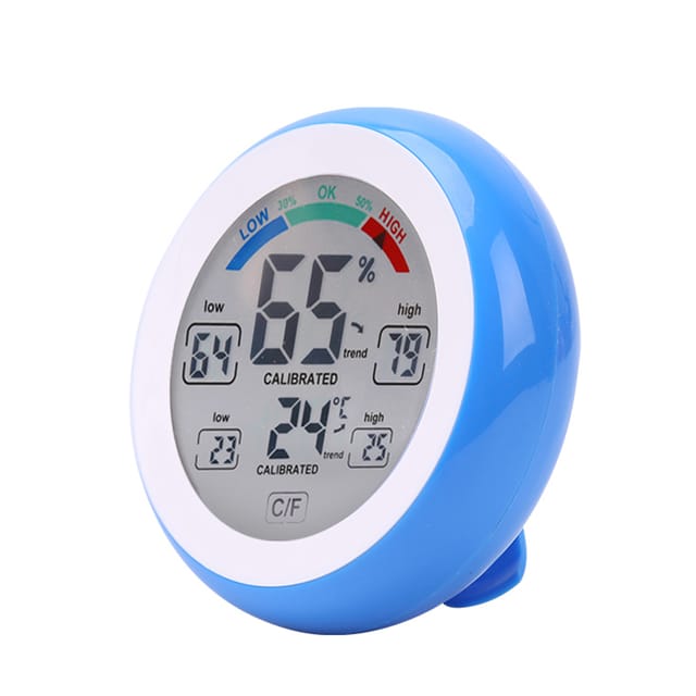 Cj3305f Blaues Touchscreen-thermometer, Rundes Digitalthermometer, Hygrometer Für Den Innenbereich Für Den Heimgebrauch