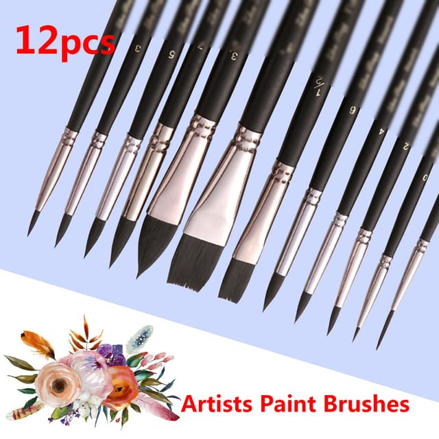 Set Mit 12 Schwarzen Nylonbürsten Mit Schwarzen Griffen, Inklusive Weichem Pvc-beutel.