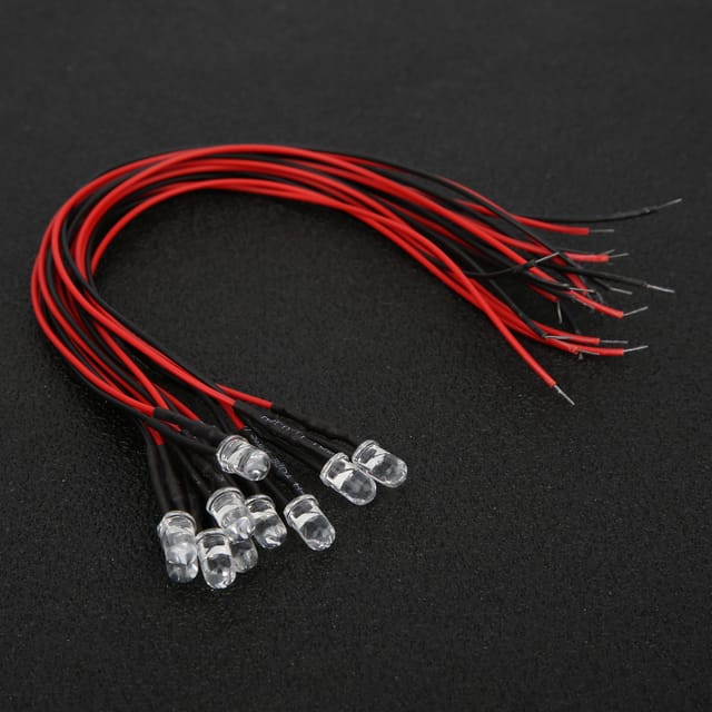 50 Leds 12v Mit Kabel, Runder Kopf, Hohe Helligkeit, Direkter Steckeranschluss, Einzelnes Blinken, 20cm Kabellänge, 5mm Weißes/rosa Licht.