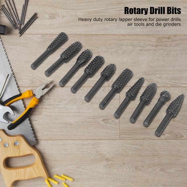 Set Mit 10 Schwarzen Rotationsfeilen Für Die Holzbearbeitung, Schwarze Elektrische Schleifköpfe