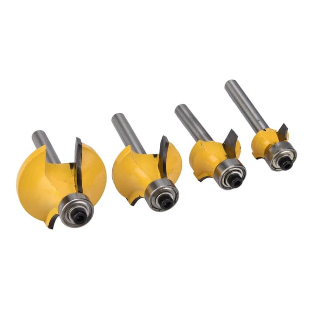 Set Mit 4 1/4"-schaftfräsern Sowie 1/2", 3/8", 1/4"- Und 1/8"-rundeckenfräsern Für Die Holzbearbeitung.