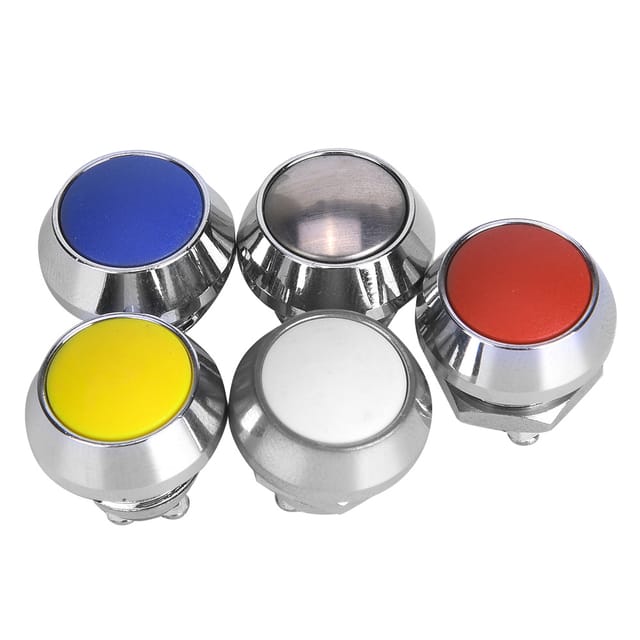 Verkauft In 5er-packs, 12 Mm Metall-drucktaster, 5 Farben, 1 Schließer, Rückstellschalter, Schraubstift, 2 A / 36 V Dc.
