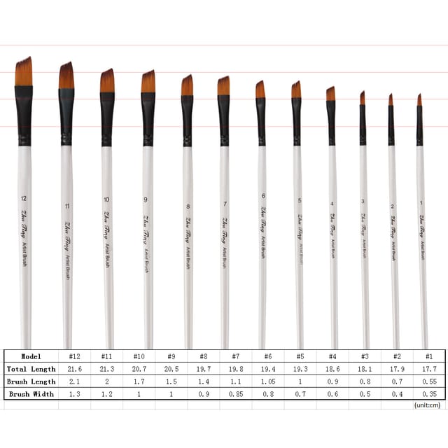 Set Mit 12 Zweifarbigen Nylonpinseln Mit Holzgriffen Für Die Aquarellmalerei (abgeschrägte Spitze)