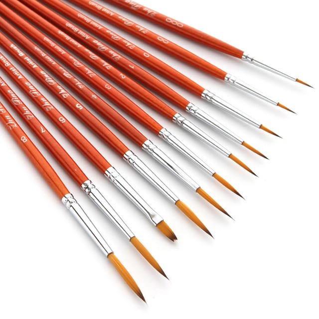 11 Rundpinsel/sets Mit Langem Stiel, Konturpinsel, Holzgriffe, Aquarellpinsel, Ölmalpinsel, Rotbraune Griffe