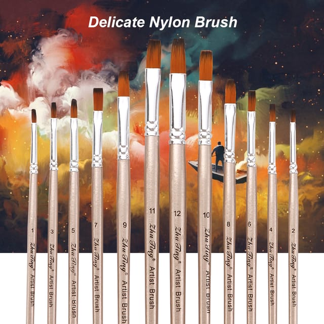 Set Mit 12 Nylonpinseln, Flache Aquarellpinsel, Roségold