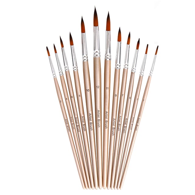 Set Mit 12 Nylonpinseln, Aquarellpinsel Mit Runder Spitze, Roségold