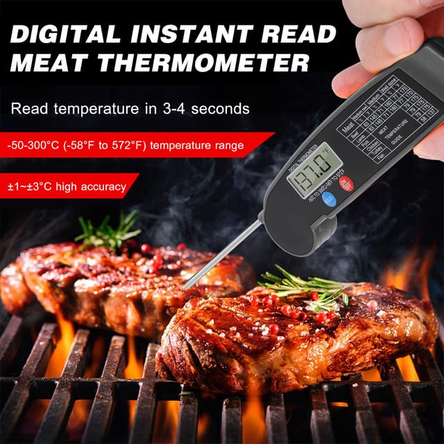 Elektronisches Lebensmittelthermometer Mit Sonde Für Schnelle Temperaturmessung. Ultradünnes Und Faltbares Design. Ideal Für Die Küche: Überwachen Sie Die Temperatur Von Grillfleisch, Milch Usw. Ts-by