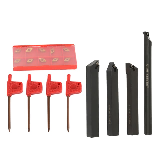 10 Dcmt070204 Hartmetall-wendeschneidplatten + 4 X 12 Mm Ausdrehstangen Mit Geradem Schaft Für Cnc-drehmaschinen + 4 Schraubenschlüssel