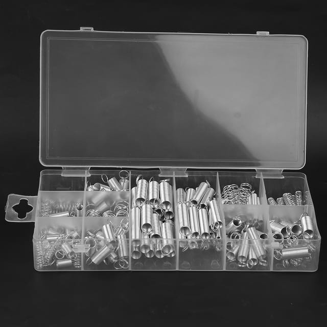 Set Mit 200 Zug- Und Druckfedern, Verpackt In Einer Transparenten Pp-kunststoffbox, 20 Verschiedene Ausführungen Pro Box (200 Federn Pro Box).