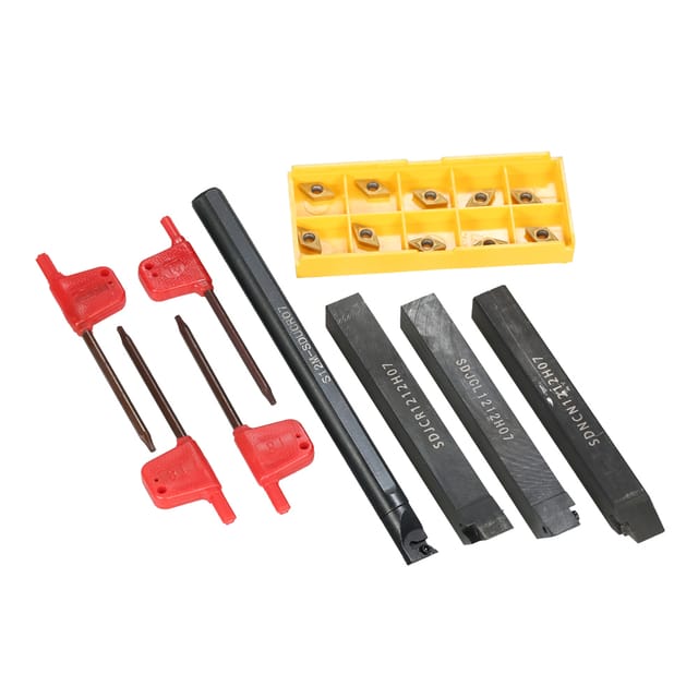 12-mm-drehwerkzeughalter Und Bohrwerkzeuge + 10 Dcmt0702 Hartmetalleinsätze (box) + 4 Schraubenschlüssel (box, Schraubenschlüsselfarben Zufällig)