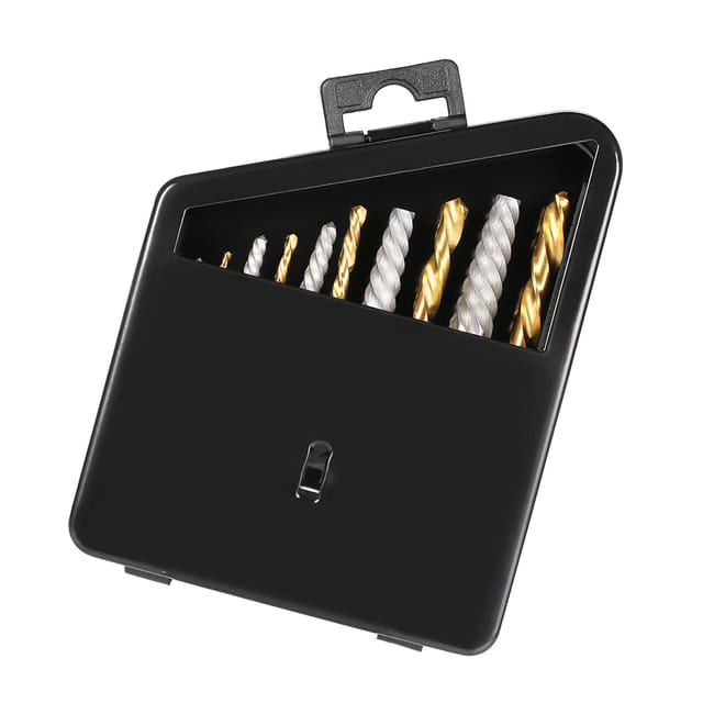 Set Mit 10 Schraubenausdrehern + Bohrer-set (kobaltbohrer Links, Eisenkoffer, 2016136). Kofferfarbe Zufällig.