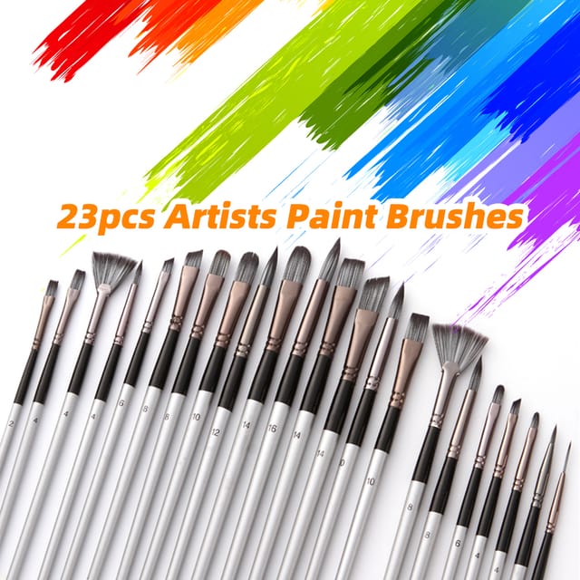 Set Aus 23 Pinseln Mit Zweifarbigen Silber-schwarzen Griffen, Inklusive Canvas-tasche/schaber, Multifunktionales Pinselset Für Aquarell- Und Ölmalerei.