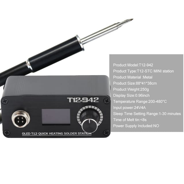 Quicko Mini-oled-lötstation T12-942, Tragbar, Für Modellflugzeuge Und Digitales Löten, Mit Elektrowerkzeug-set, Einstellbarer Temperatur, K-anschluss Und Griff, Weißer Kunststoffgriff 907