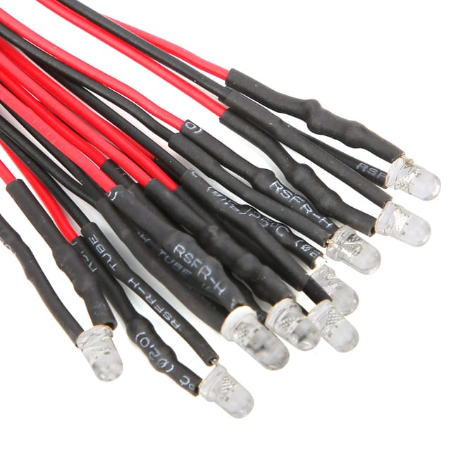 50 Leds 12v Mit Kabel, Runder Kopf, Hohe Helligkeit, Direkter Steckeranschluss, Einzelnes Blinken, 20cm Kabellänge, 3mm Weißes/rotes Licht.
