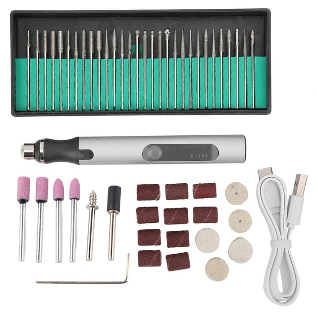 Mini-akku-nagelfräser + Nagellackentferner-zubehörset (52-teilig, Silber)