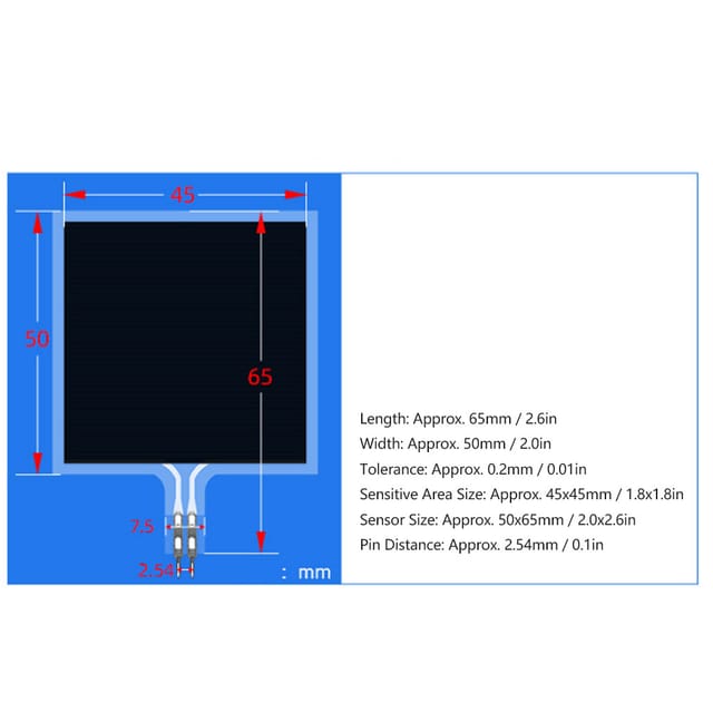 Flexibler Dünnschicht-drucksensor, Quadratisch, Sf45-65