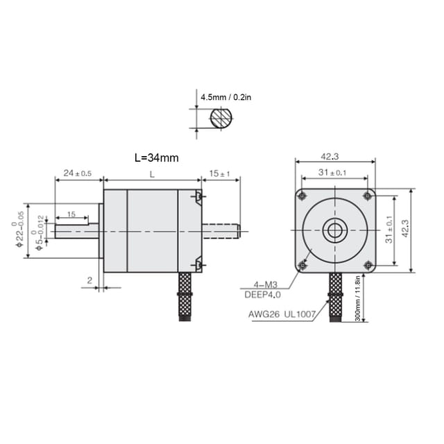 Fy42es150ap Nema17 Zweiphasen-schrittmotor, 42 Windungen, 1,8°, 0,28 Nm