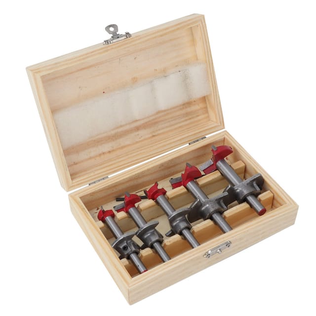 Set Mit 5 Positionierlochsägen Für Die Holzbearbeitung, Holzkiste, Exklusiv Für Überseelager.