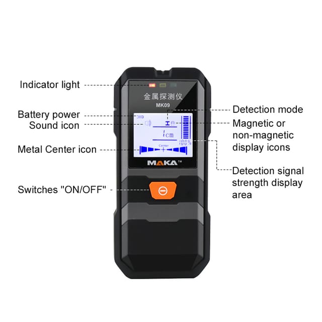 Maka Mk09 Tragbarer Infrarot-metalldetektor, Hochpräziser Detektor Für Metallgegenstände (bewehrungsstahl, Kabel, Kupferrohre, Wanddetektor). Batterie Nicht Im Lieferumfang Enthalten.