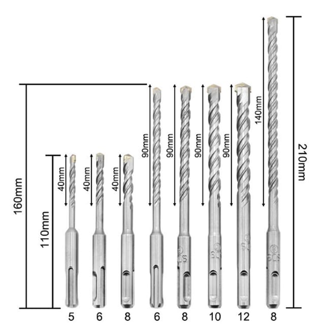 Set Mit 8 Runden Schaft-schlagbohrern Mit Zwei Schlitzen Und Zwei Nuten, Betonbohrer Für Wände, Betonbaubohrer, Yg8 Hartmetall-sandstrahlbohrer.