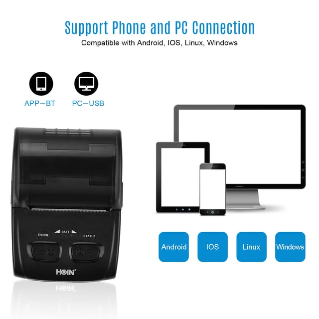 Hop-h200 58-mm-thermobondrucker, Kabellos Via Bluetooth, Usb + Bluetooth, Europäischer Standard 100–240 V