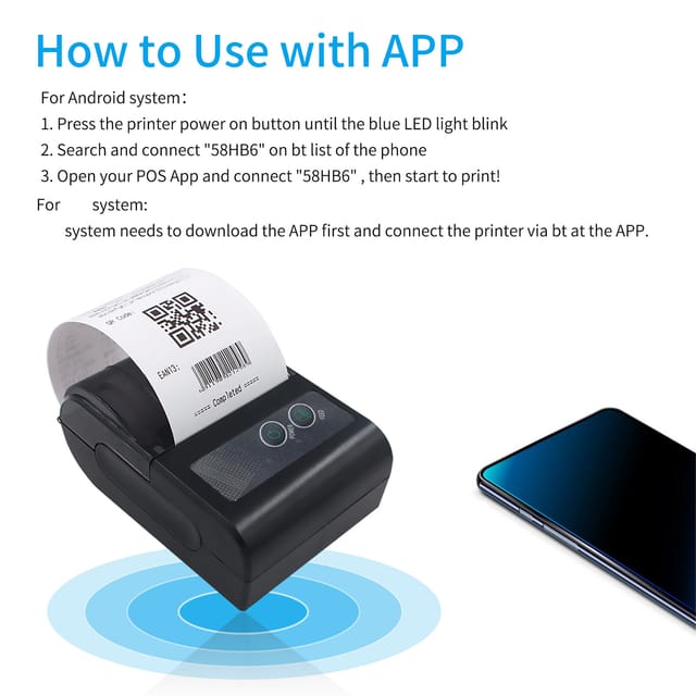 Aibecy 58hb6 Mini-thermodrucker, Kabellos, Bluetooth, Usb + Bluetooth, Schwarz
