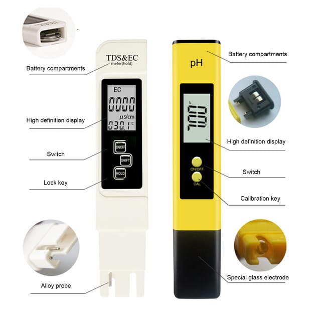 Ph-meter, Wasserqualitätstester, Ph-teststift, Ec-leitfähigkeitsteststift, Tds-stift, Gelber Ph-stift.
