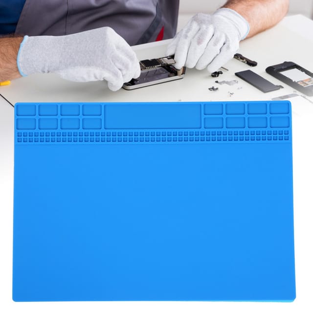 Hochtemperaturbeständige Und Antistatische Silikon-wärmedämmmatte Für Reparaturtische An Mobiltelefonen Und Computern, Schraubenaufbewahrungsmatte, 350 X 250 X 4 Mm, Dunkelblau