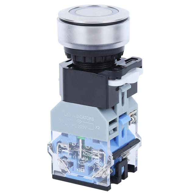 Gq38 Ac220v Selbstverriegelnder Drucktaster Mit Blauer Led Und 30 Mm Einbaudurchmesser.