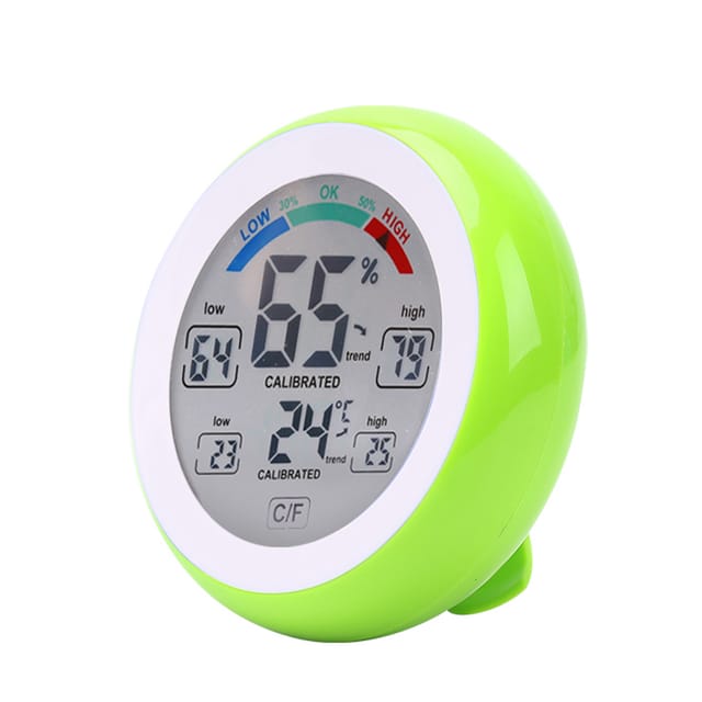 Cj3305f Grünes Touchscreen-thermometer, Rundes Digitales Thermometer Und Hygrometer Für Den Hausgebrauch