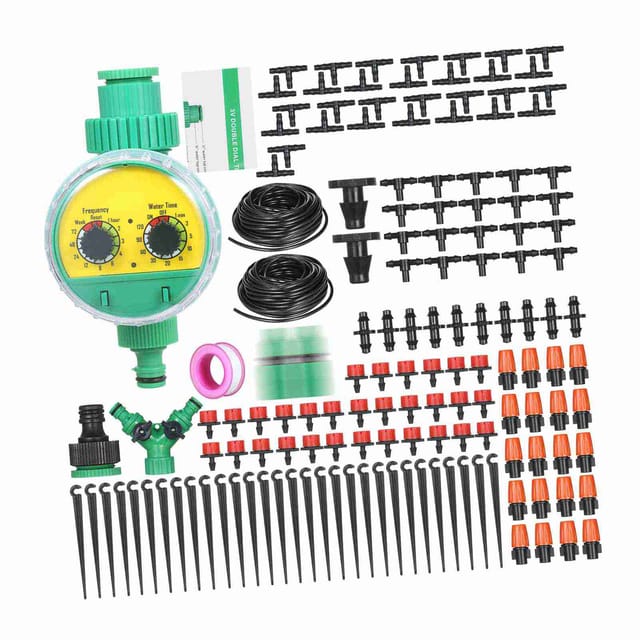 Das Tropfbewässerungs- Und Erfrischungsnebel-set Für Gärten Und Blumengärtnereien Umfasst Eine Automatische Bewässerungsuhr, Einen 30 Meter Langen Wasserschlauch, Tropfer, Sprinkler Usw.