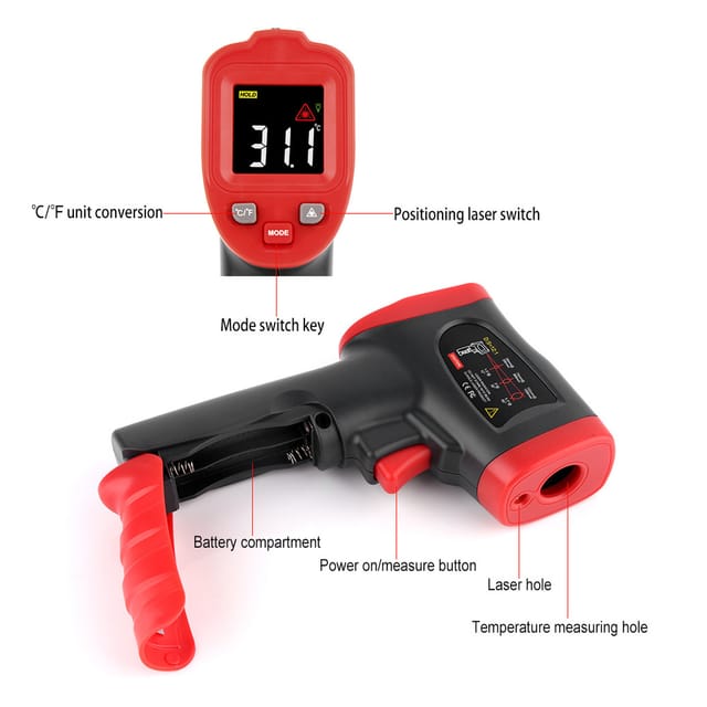 Wt327b Tragbares Infrarot-thermometer Mit Farbanzeige -50℃-600℃, Wassertemperaturmessgerät, Industrielles Ringlaser-temperaturmessgerät