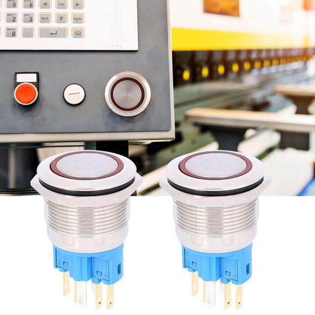 Verkauf Von 2 Selbstverriegelnden Metallknöpfen Mit Sechs Pins, 22 Mm, Typ Dc3-6v, Rot.