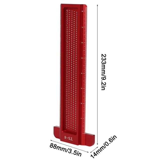 Ts-8 Anreißlineal Für Holzbearbeitung, Perforiertes Lineal Mit Zollmaßen, T-lineal Aus Aluminiumlegierung, Anreißwerkzeug Für Holzbearbeitung, Mini-anreißwerkzeug, Rot