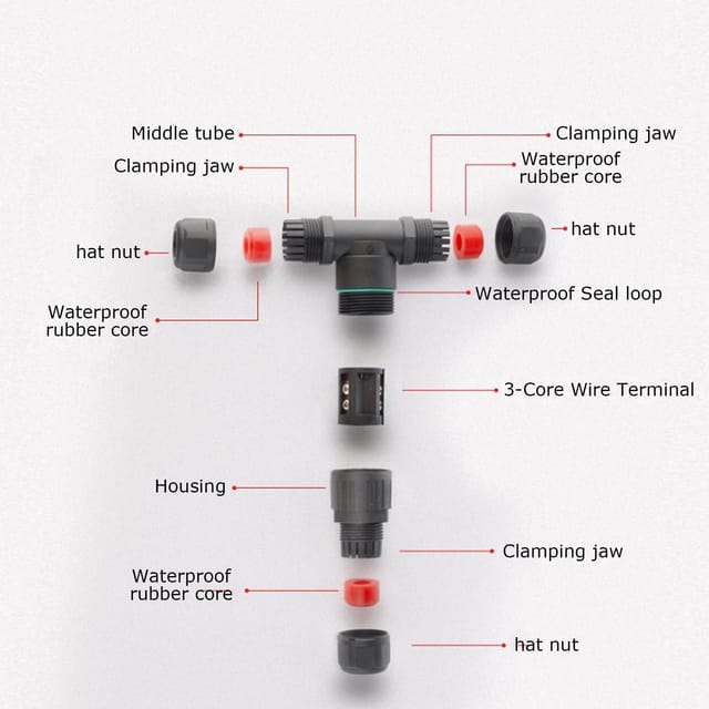 Wasserdichter T-stecker (3 Stück), Dreipoliger Wasserdichter Stecker, Ip68